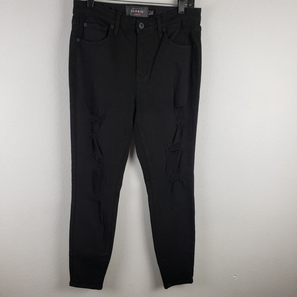 Torrid Women's 10R High‎ Rise Distressed Frayed Skinny Jeans Black Stretch Denim